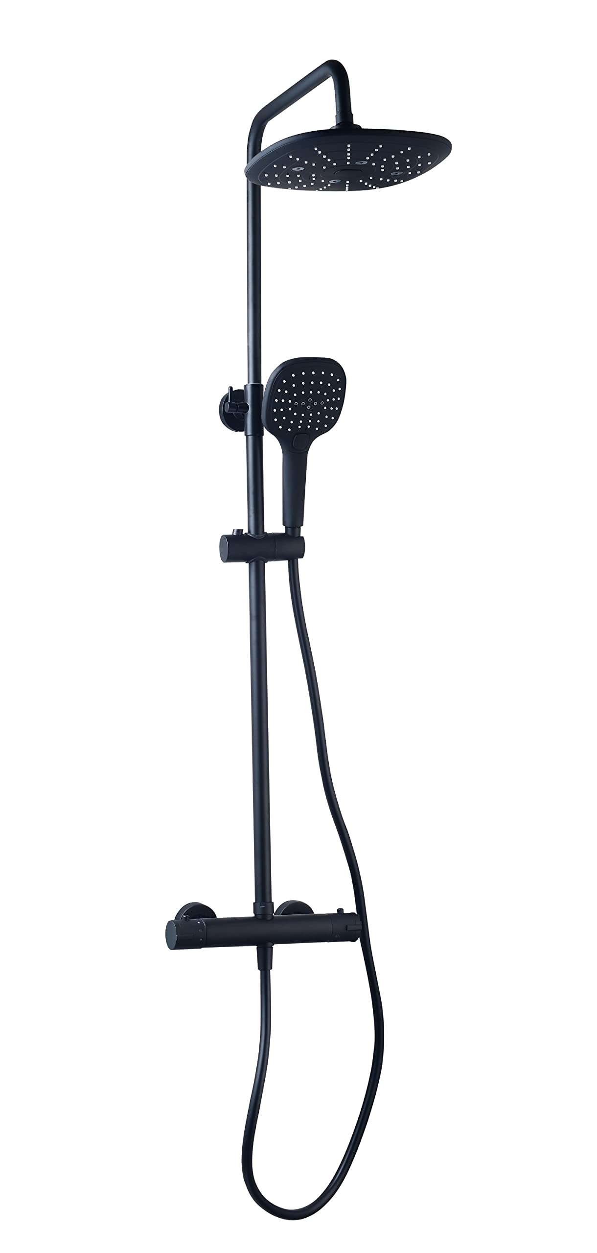Colonne de Douche Noire BERENS by Eurosanit – Mitigeur Thermostatique, Douche de Tête 240 mm, Douchette à Main 3 Jets avec Picots Anti-​Calcaire, Finition Noir Mat