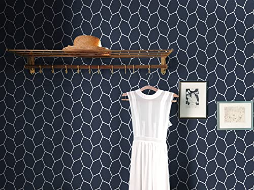 Eeecoming Blue And White Wallpaper Peel And Stick Vintage Geometric Wallpaper Stripe Removable Self Adhesive Wallpaper Hexagon Waterproof Contact Paper Vinyl Bathroom Wallpaper 15.5''X197'' #TOP7