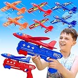 LJZJ 6 Pack Airplane Launcher Toys, 2 Flight Modes LED Foam Glider Catapult Plane, Outdoor Flying Toy for Kids, Birthday Gifts for Boy Girl 4 5 6 7 8 9 10 11 12 Year Old, B-Day Party Supplies