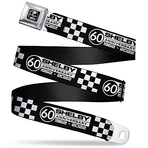 Carroll Shelby Belt, Seatbelt Buckle Belt, Shelby 60 Years Since 1962 Checker Black White, 24 to 38 Inches