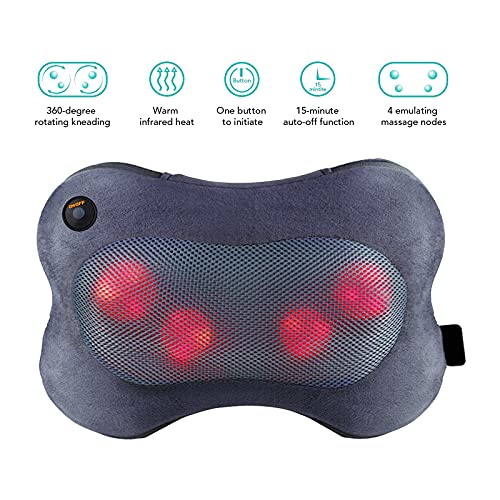 Massagekissen Shiatsu Massagegerät mit 3D-rotierenden Massageköpfen und Infrarot Wärmefunktion Masseur Massage für Nacken Schulter Rücken im Büro Zuhause(Grau Flauschiger Hülle) - Image 4