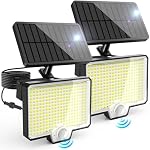 AUDERWIN 294 LED Lumières extérieures du capteur de mouvement solaire, lumières solaires 2600LM, IP67 Lampes de sécurité extérieures étanches à l'énergie solaire pour jardin de garage Patio, 2 Boîte noire