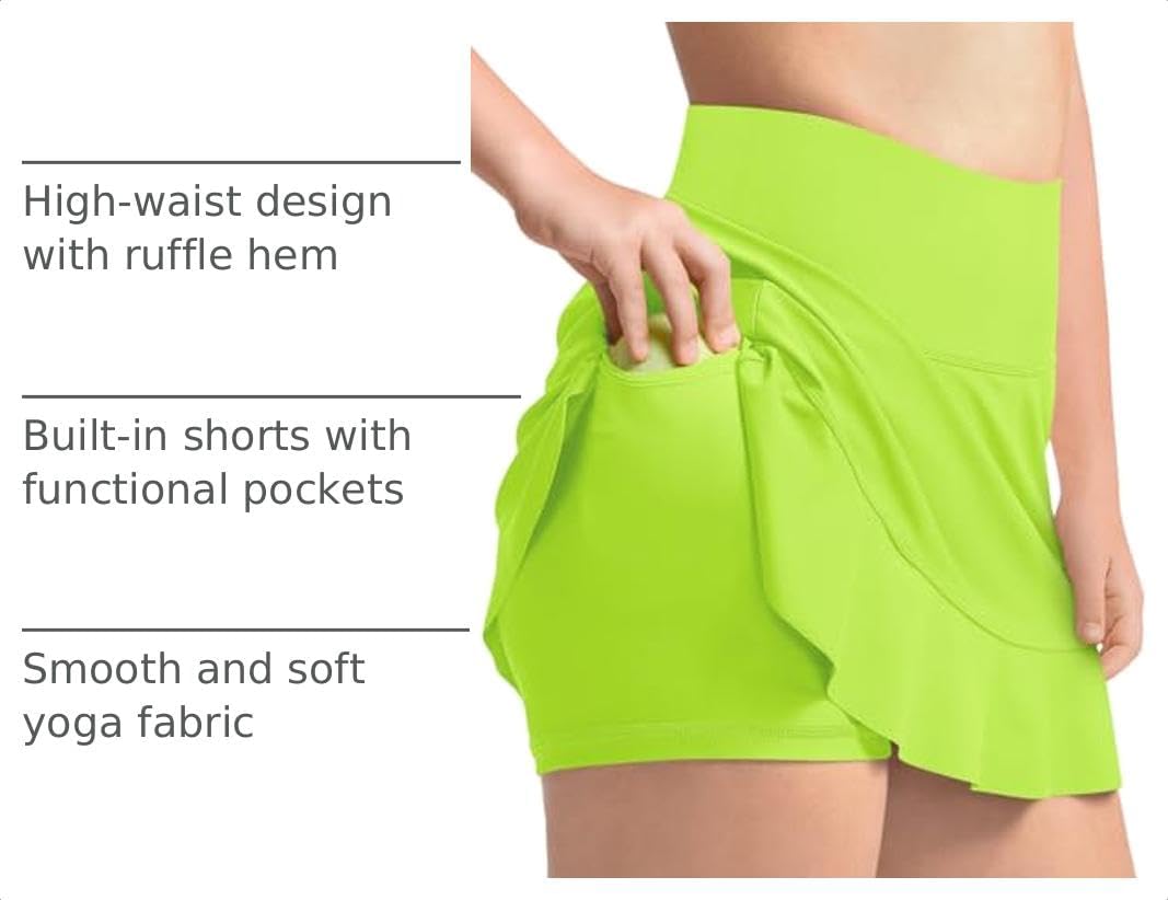 Haloumoning Girls A-line Tennis Skirts with Shorts Athletic Skorts 5-14Y