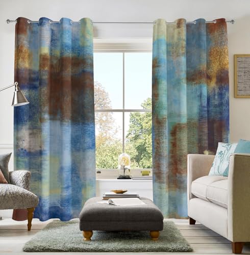 Image of Asuexpect Abstract Curtains 2 Panels Abstract Rust Curtain Room Darkening Grommet Window Treatments Modern Decorative for Bedroom Living Room, 52x63 Inches, Blue Rust