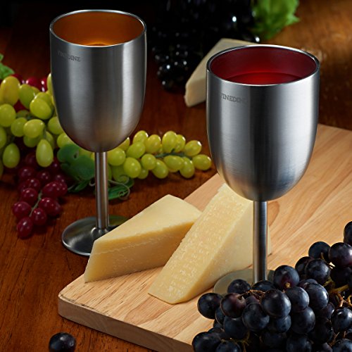 Finedine Stainless Steel Drinking Cup, Wineglasses, Double-Walled Insulated Unbreakable Goblets, Bpa-Free Leak-Resistant Lid For Red White Wine, Brushed Metal, 12 Ounces #TOP5