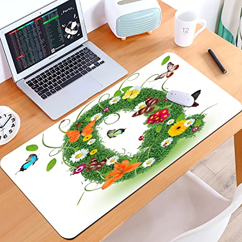 SHIVNAMI Alfombrilla Raton Grande Gaming Mouse Pad,Letra Q Alfabeto de Verano con Hierbas Chamomiles Hojas arremolinadas Fragancia,Lavable, Antideslizante Diseñada para Gamers, Trabajo de Oficina