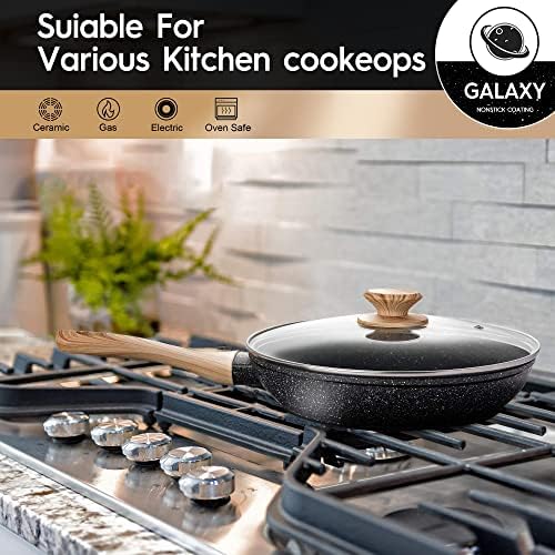 MICHELANGELO Frying Pan, Non Stick Frying Pan 20cm with Bakelite Handle, Frying Pan with Lid Stone-Derived, Black Granite Frying pan Non-Stick 20cm