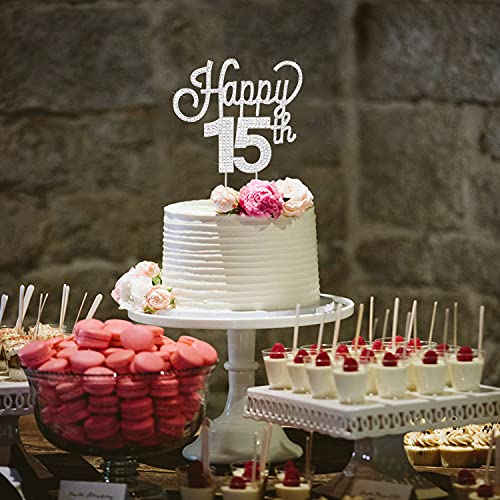 Lingteer Happy 15Th Birthday Silver Rhinestone Cake Topper - Cheers To 15Th Birthday Fifteen Years Old Party Cake Centerpieces Topper Decorations Gift Sign. #TOP4