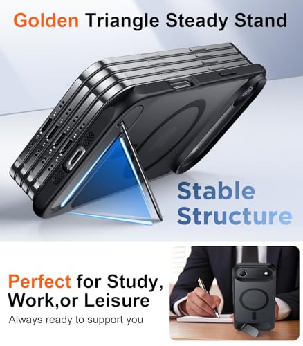 Image of Designed for iPhone Air Case, [Built-in Invisible Kickstand][Compatible with MagSafe][Military Grade Shockproof] Slim Translucent Matte Phone Case for iPhone 17 Air 6.5 inch (Black)