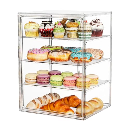 MSHOMELY 4 Tier Cupcake Stand Acrylic Cardboard Cupcake Tower Holder Dessert Pastry Cookie Display Stand Case with Lid for Birthday Wedding Party Decoration Large Adjustable Bread Box XXL