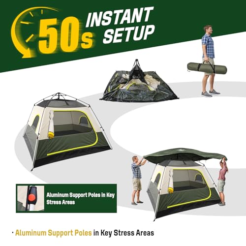 Tent 4 Person Tents for Camping - Instant Cabin Tent Setup in 50 Seconds with Rainfly & Windproof, Portable Pop Up Tents with Carry Bag for Family Outdoor Camping & Hiking - Image 6