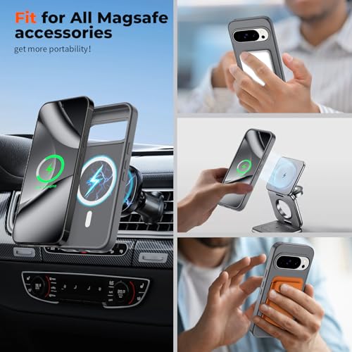 Image of SUPFINE Magnetic for Google Pixel 10 Pro Case /Pixel 10 Case with Screen Protector, (Built-in Magnets) ((Military Grade Drop Protection) Slim Translucent Shockproof Phone Case,Titanium Gray