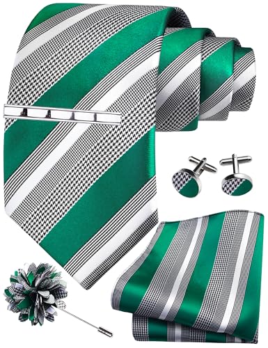 Image of GUSLESON Men's 5-pc Striped Tie Gift Set - Jacquard Necktie, Pocket Square, Cufflinks, Lapel Pin, Tie Clip - Wedding Formal Gifts
