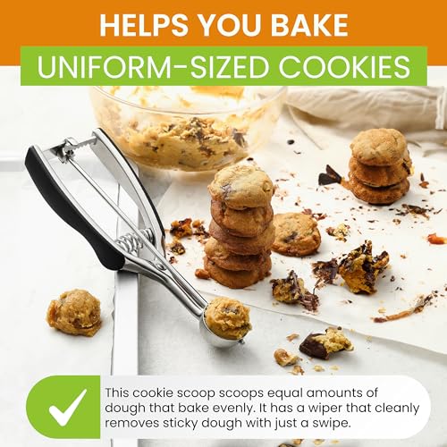Image of Spring Chef Extra Small Cookie Scoop, Stainless Steel Melon Baller, Baking Scooper, Spring Loaded Trigger for Cookie Dough, Ice Cream, Meatball, Cupcake - 0.6 tablespoon (tbsp) portion, #100, Black