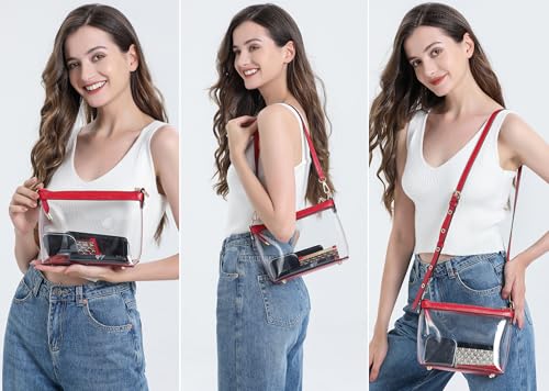 Y&R Direct 3-IN-1 Clear Zipper Crossbody Bag with Vegan Leather Trim Clear Purse for Stadium Festival Concert Gameday Gifts2