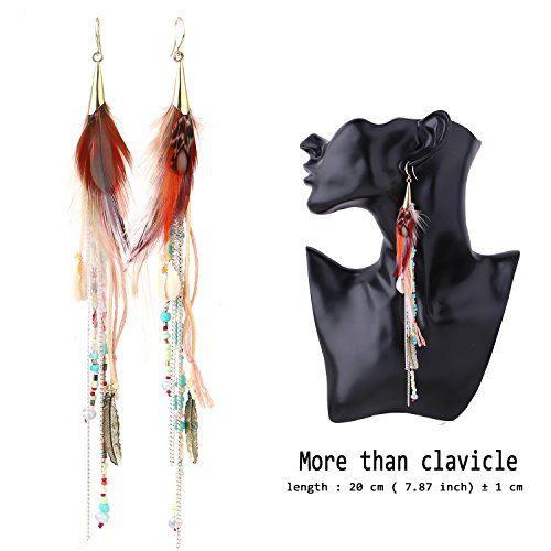 Bohemian Feather Dangle Earrings For Women With Shell Beads Long Tassel Design Drop Earrings (Color) #TOP1