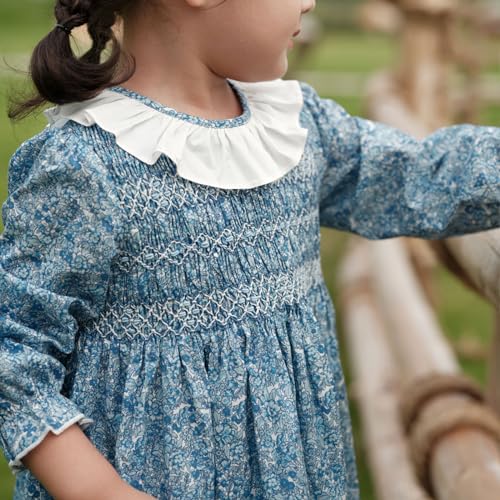 Twoflower Girls Vintage Autumn Long Sleeve Smocking Clothing Kids Toddler Hand Embroidery Floral Fully Smocked Dresses4