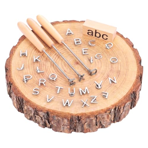 Sosation 26 Pcs 1/2 Mini Branding Irons 26 Letters with 3 Wooden Handles for Wood Alphabet Custom Branding Iron Personalized for Wood Working Leather Hats Bread Felt