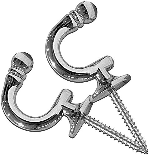 Innova 1Pair Chrome Small Hooks | Tie Back, Wall Mounted, Decorative Holders | for Curtain, Hangers, Coat, Umbrella, Bags, Accessories, and More