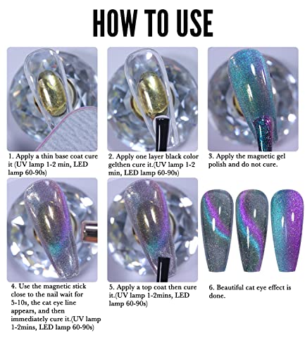 Cosmoo Smooth Wide Cat Eye Gel Nail Polish Crystal Snowligh Spar Cat's Eye Magnetic Gel Polish Shimmer Uv Gel Soak Off Gel Polish Set With Magnetic Stick-6Pcs (Sus13) #TOP6
