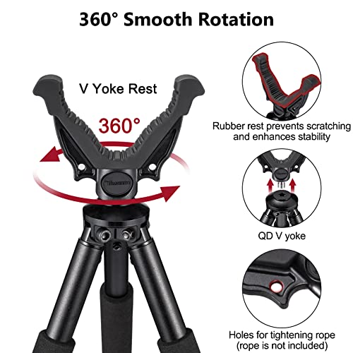 Trakiom Shooting Tripods for Rifles with 360° QD V Yoke Rest, 31.5\" - 74\" Shooting Sticks for Hunting, Lever Lock, Lightweight Aluminum, High Density Foam Handle and Spike Feet (Black, 31.5\" - 74\")
