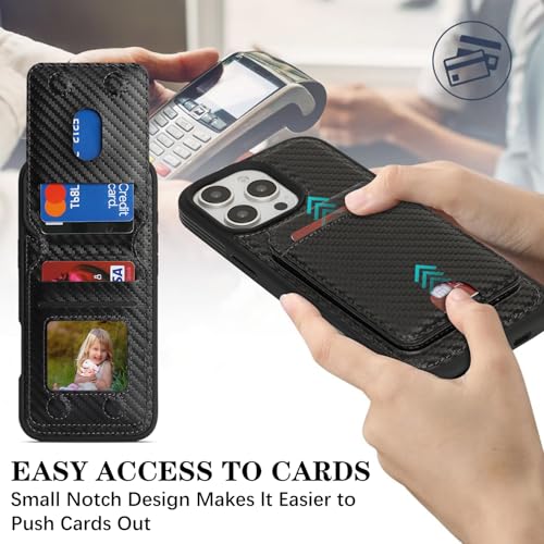 Ｈａｖａｙａ Magnetic Wallet Case for iPhone 16 Pro Max - Detachable 2-in-1 Carbon Fiber Cover Compatible MagSafe，with Card Holder & Kickstand - Black by Ｈａｖａｙａ - Image 4