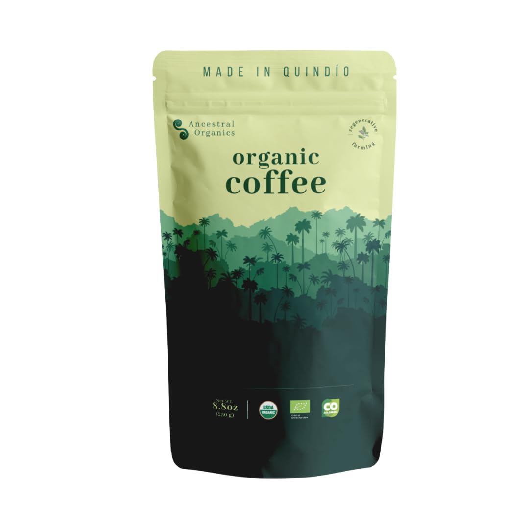Ancestral Organics Colombian Ground Coffee - Low Acid, Medium Roast/Tasting Notes - Premium, Single Origin, Specialty, Fair Trade, Arabica