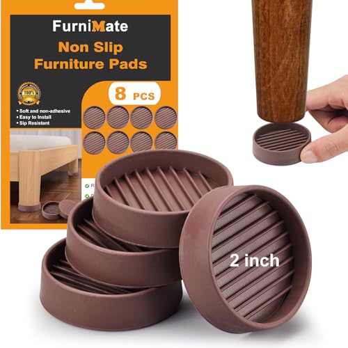 Non Slip Rubber Furniture Pads, Couch Bed Stoppers to Prevent Sliding, Furniture Coasters, Non Skid Furniture Grippers for Hardwood Floors 2 inches 8PCS Brown Round