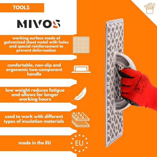 MIVOS Schleifbrett - Raspelbrett für Styropor - Reibebrett mit verzinktem Stahlblech-Raspelbelag - 380 x 155 mm - Egalisierungsbrett - Schleifer - Handschleifer