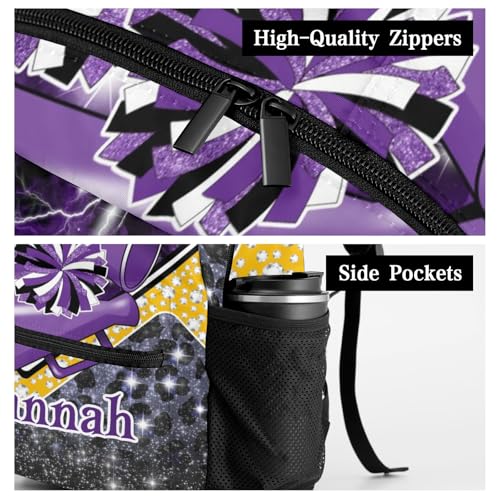 Cheerleader Backpack Cheer Bag Backpack Custom School Shoulders Bookbags for Sports Party(Dark Purple Black Gold)4