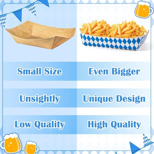 AsodSway Oktoberfest Paper Food Trays - 50P Oktoberfest Unassembled Trays Blue White Checkered Snack Disposable Paper Serving Plates Beer Festival Food Containers Concession Stand Beer Party Supplies