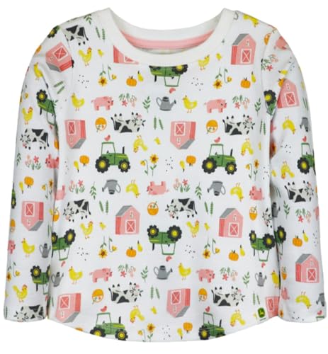 John Deere White Long Sleeve Farm Items Barn Tractor T-Shirt Sizes 2T 3T 4T