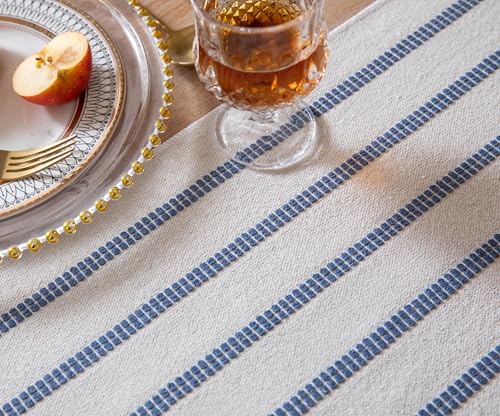 Caflife Boho Table Runner 108 Inchs Long Blue and Beige, Cotton and Linen Woven with Tassels, for Modern Rustic Farmhouse Neutral Table Runners, Bohemian Kitchen Dining Table Home Decor by Caflife - Used condition - Image 2