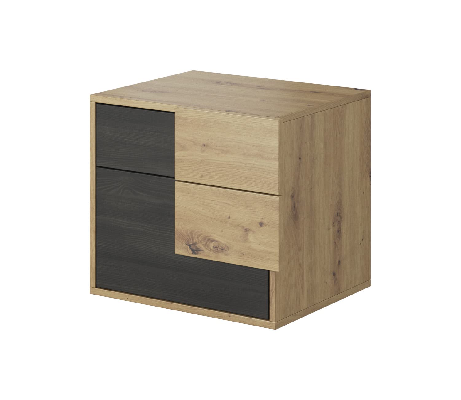 Fabryka Mebli Idźczak Schlafzimmer-Set Bafra Bettgestell - Doppelbett Ehebett mit Superb-Matratze - Kleiderschrank mit Spiegel, Nachttisch, Kommode - Artisan Eiche/Schwarze Norwegische Kiefer