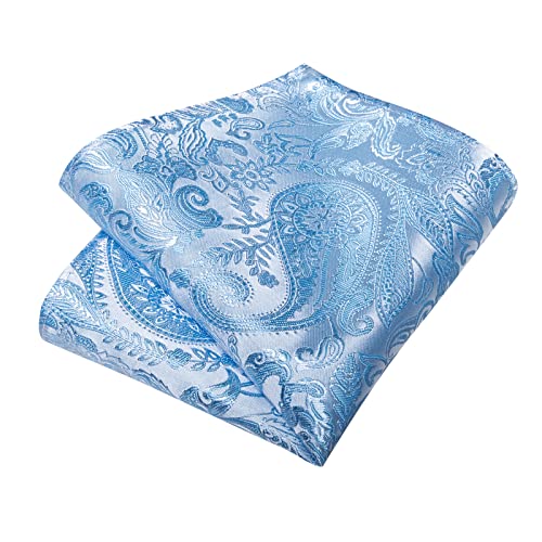 Image of DiBanGu Silk Floral Ties for Men Woven Paisley Necktie and Tie Clip Handkerchief Cufflinks Set for Party Wedding