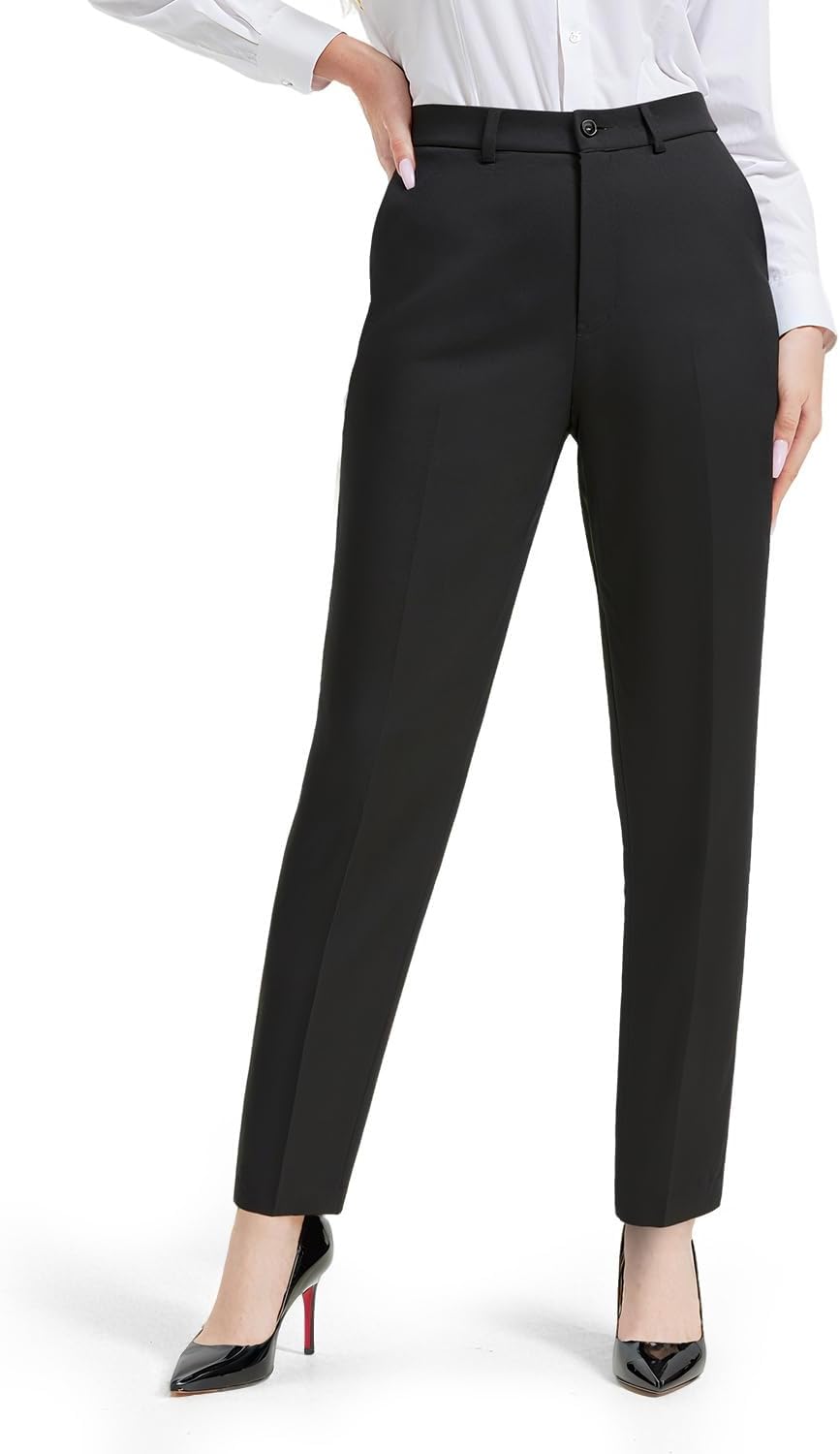Zylioo Tall Women's Dress Pants 32/34 Inseam Mid Waisted Office Pants for Women Relaxed Fit Straight Leg Casual Trousers