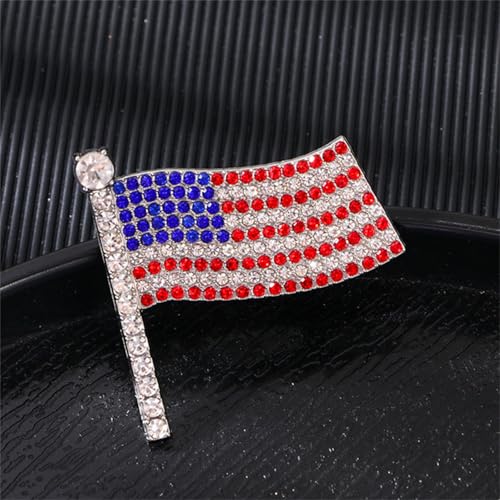 Image of Rhinestone USA Flag Brooch Pin for Women Men Shiny Crystal 4th of July American Patriotic Medal Brooches Dress Accessories Independence Presidential Election Day
