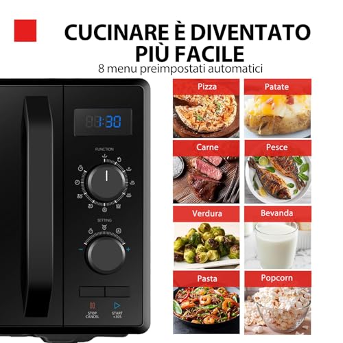 Toshiba 3-in-1 Forno a Microonde con Grill e Cottura combinata, 23 L, Piatto Girevole con Memoria di Posizione, Timer, Luci LED Integrate, Programma pizza, Nero - Immagine 3
