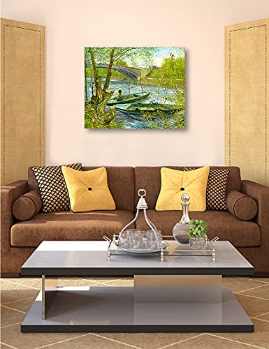 Decorarts - Fishermen And Boats From The Pont De Clichy, Vincent Van Gogh Art Reproduction. Giclee Canvas Prints Wall Art For Home Decor 30X24 #TOP1