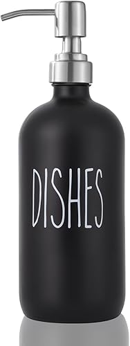 Miniatura 7 de VICUKIE Juego de dispensador de jabón de vidrio, juego de dispensador de jabón de cocina con bomba de acero inoxidable, juego de dispensador de