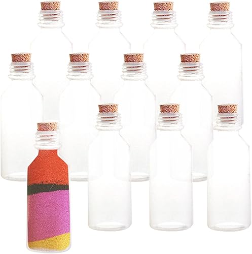 Miniatura 6 de ArtCreativity Botellas de plástico de arena con corchos, paquete de 24 recipientes transparentes de 2 onzas para arte de arena, mensaje en una
