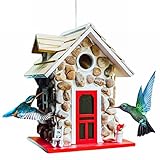 TEBUTI Birdcages Stone Cottage Bird House Stone Cottage Bird House Country Bird Cottages Nest for Indoor Outdoor Tree Decorations Garden Statues