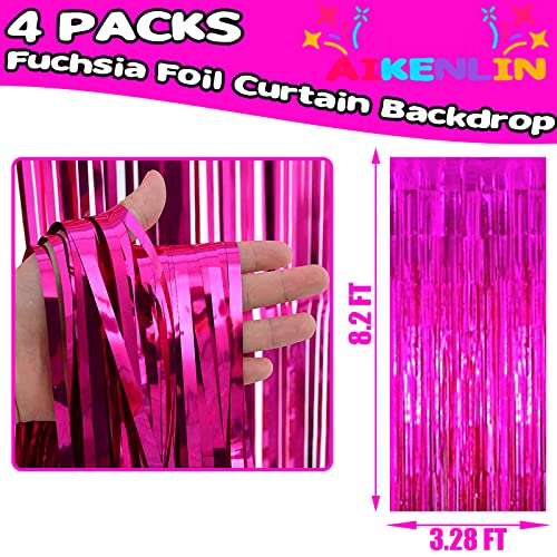 Image of 4 Pack 3.2Ft x 8.2Ft Fuchsia Foil Fringe Curtain Backdrop, Metallic Tinsel Foil Fringe Streamers Curtains Background for Photo Booth, Birthday, Wedding, Halloween, Christmas Party Decoration