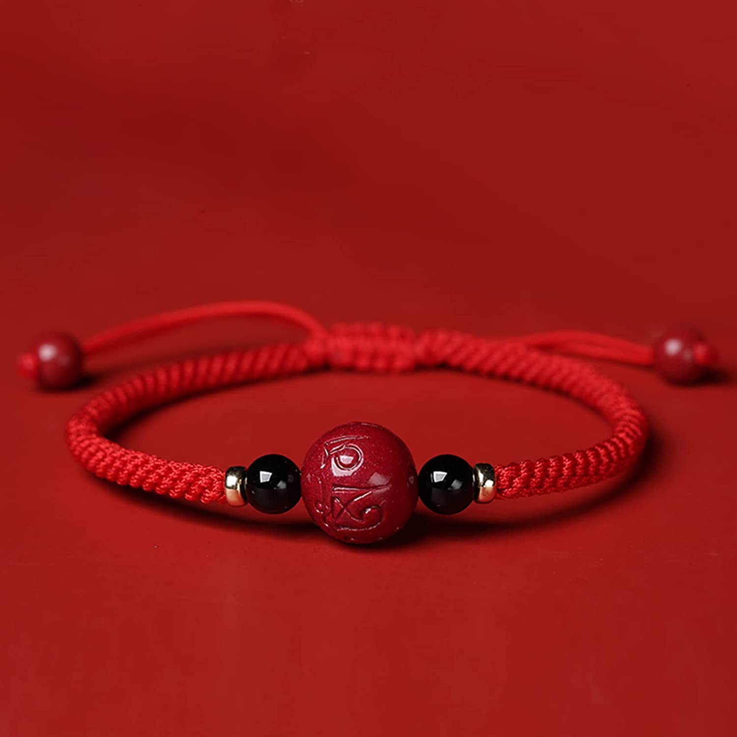 NZpost Pulsera de Hilo Rojo con Seis Palabras de cinabrio Natural, Proverbio bíblico, Amuleto Espiritual de Riqueza contra el Mal, cinabrio de la Suerte Ajustable (Rojo)