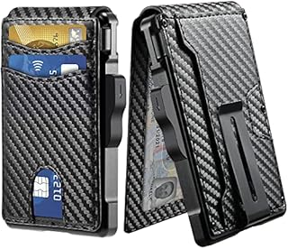 Tisoutec Wallet for Men - with Money Clip Slim Leather Slots Credit Card Holder RFID Blocking Bifold Minimalist Wallet with Gift Box,Orange (Carbon Fiber)
