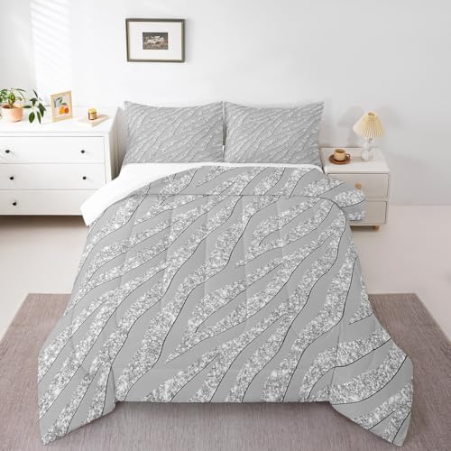 Image of Feelyou Leopard Print Comforter Set Grey Silver Zebra Print Bedding Set Cheetah Glitter Comforter for Kids Boys Girls Women Africa Animal Fur Quilt Room Decor Duvet Set for All Season Twin Size Boys