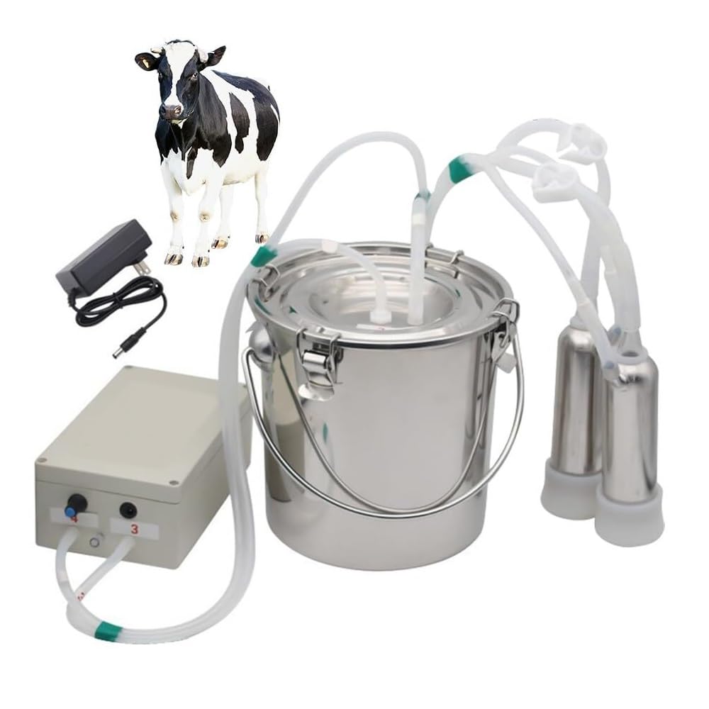 Machine à traire for chèvre, régulation de la vitesse de pulsation, arrêt automatique de la machine à traire lorsqu'elle est remplie de lait, avec seau à lait en acier inoxydable CAIHUA(Size:5L)