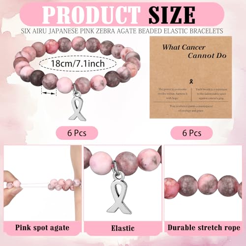 6 Pcs Breast Cancer Awareness Bracelets Natural Stone Healing Crystal Beaded Inspirational Bracelets Gifts for Women Best Friend Sister2