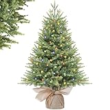 Alupssuc 95 cm Vorbeleuchteter Künstlicher Weihnachtsbaum, Natürliche Buschige PE-Zweigspitzen, 90 Premium-LED-Lichter, 12 Lichtmodi, Perfekt für Weihnachtsdekorationen