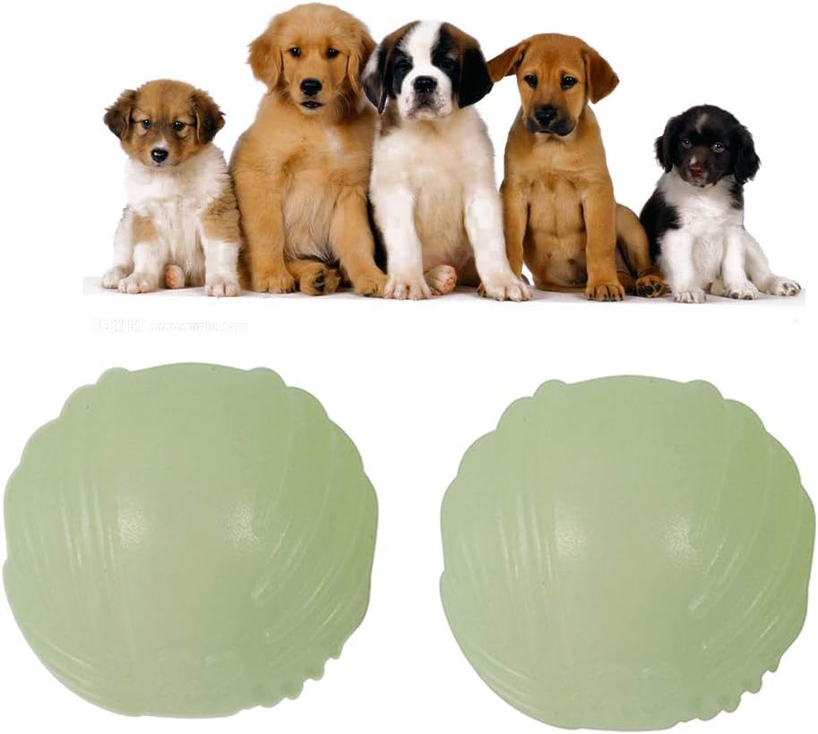 POPETPOP Glow in The Dark Ball Dog，Dog Balls Indestructible-2 Pack Pet Elastic Ball Luminous Training Ball Biting Resistance Toy for…